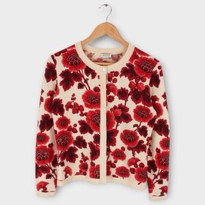 Investments Cashmere Red and Cream Floral Cardigan